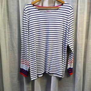 Boden Breton T Shirt Long Sleeve Navy Blue Pink Orange Stripe 18